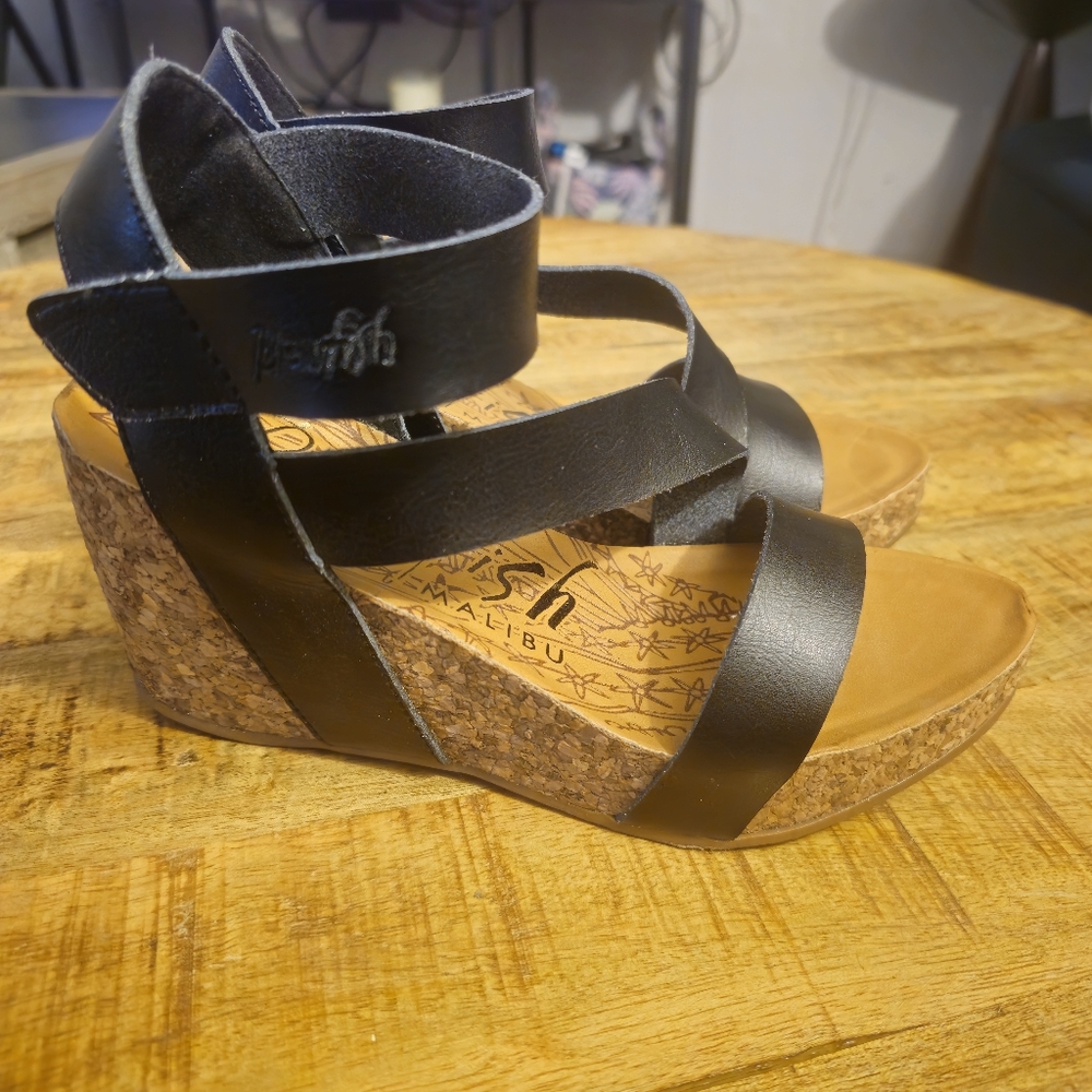 Blowfish Black Platform Wedge Sandals